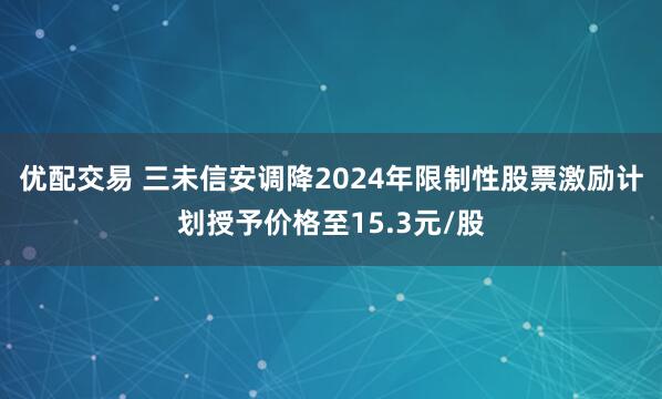 优配交易 三未信安调降2024年限制性股票激励计划授予价格至15.3元/股